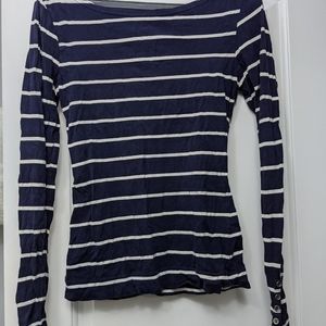 H&M Size S Navy and White Stripe Long Sleeve Top with button cuff